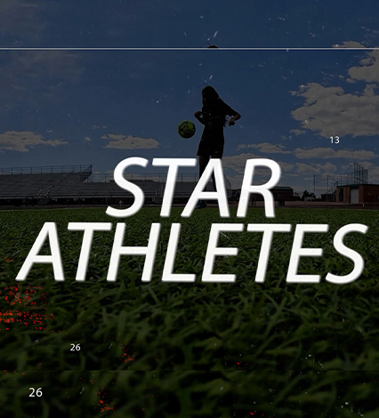 soccer player in dark background with bright white "star athletes" text on top