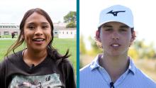 Split screen with Maria Benitez on left, Brayden Forte on right
