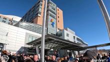 many police officers standing outside Children's Hospital Colorado