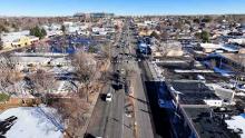 Drone view of east Colfax looking east