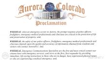 proclamation document with the words Aurora, Colorado, proclamation on top