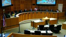 Council chambers during a city council meeting.