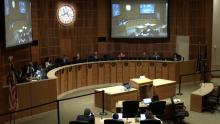 Council chambers during a city council meeting.