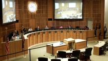 Council chambers during a city council meeting.