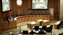 Council chambers during a city council meeting.