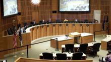 Council chambers during a city council meeting.